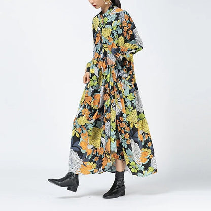 【24AW】【ワンピース】花柄 大きいサイズ ゆるリラックス 長袖 ワンピース