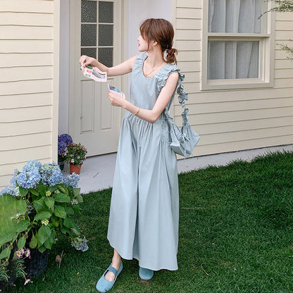 【ワンピース】甘めで若見え ノースリーブベストワンピース レディース 夏 フレンチ風 気品あるロングドレス【JZシリーズ】