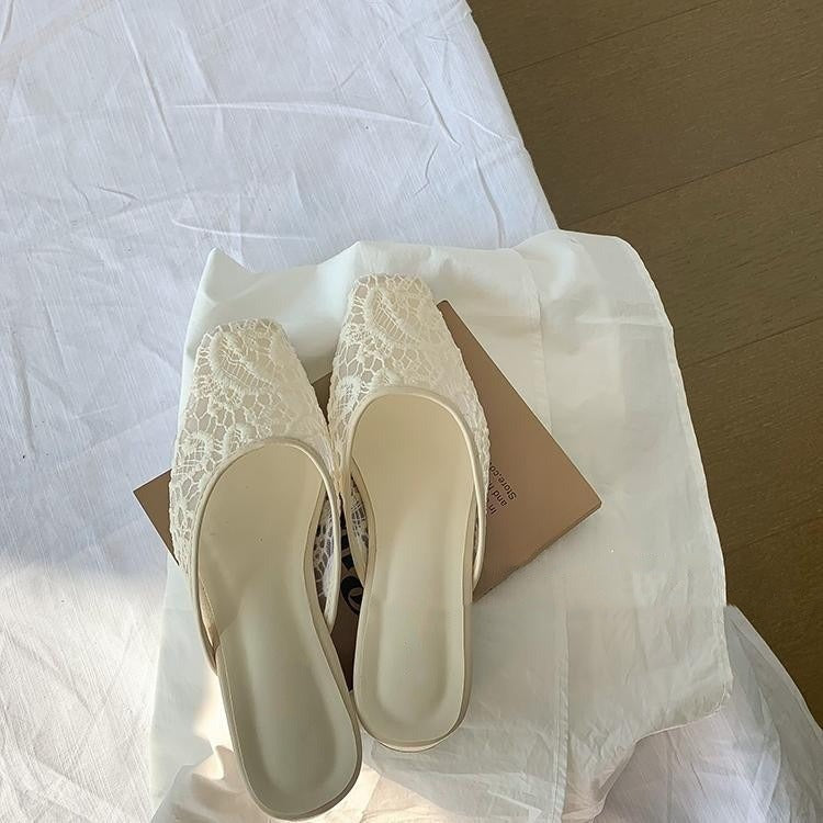 【シューズ】チュール×メッシュ♡抜け感バブーシュサンダル｜スカートに似合う上品フラット