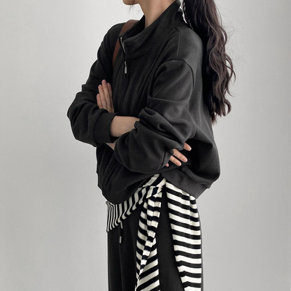 2点セット！【セットアップ】ゆるシルエット セットアップ レディース スタンドカラー トップス+スカート 上下セット【JZシリーズ】