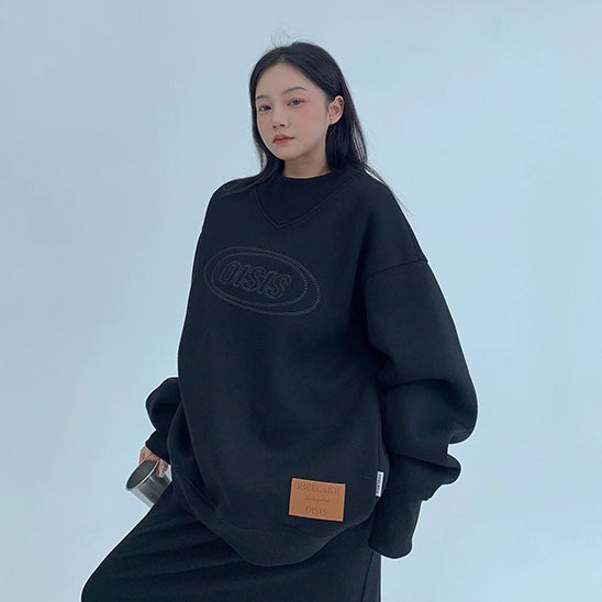 【トップス】💤ルーズ感＆ゆったり💫刺繍入りクルーネック裏起毛スウェット レディース 秋冬新作 パーカー【FCシリーズ】