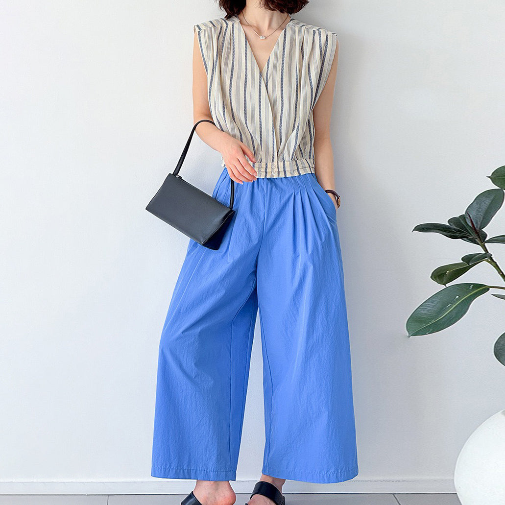 【トップス】ストライプ柄 ノースリーブ シャツ デザイン性あり 個性派 カジュアル ブラウス【JZシリーズ】