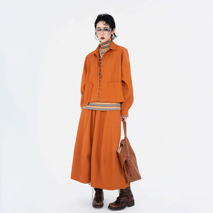 【単品注文】【セットアップ】カジュアル ルーズ レトロ シャツ＋ハイウエスト スカート 上下セット ゆったり【SHシリーズ】