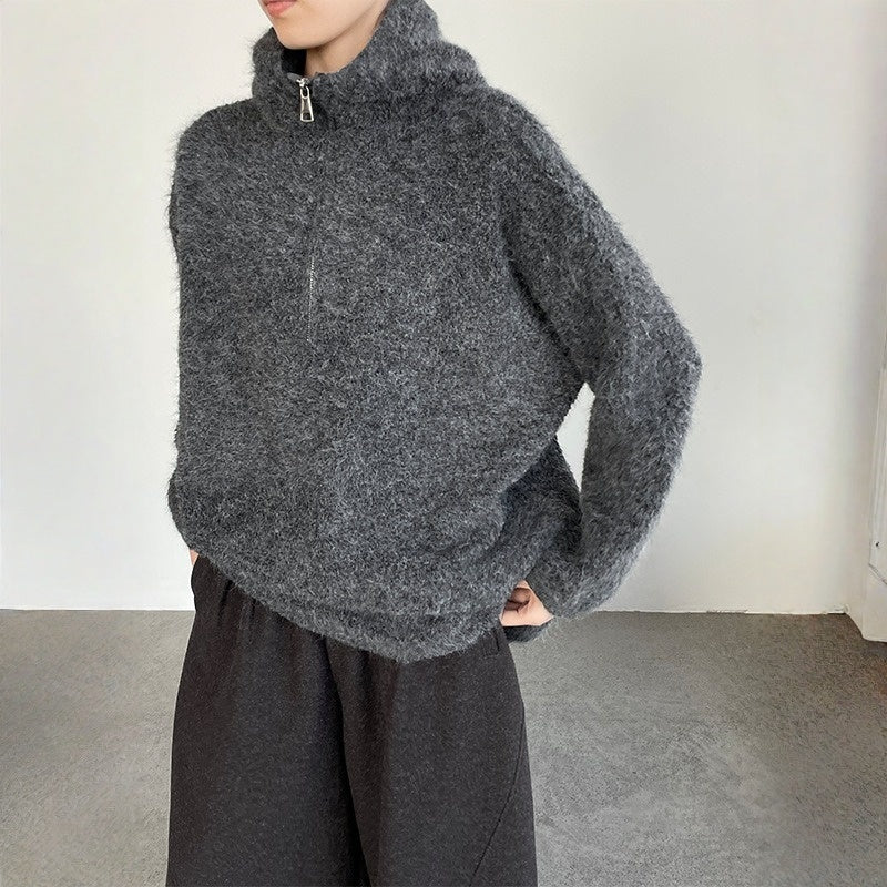 【アウター】ハーフジップ 春 秋 冬 厚手 ループウール フード付き ジャケット 【JZシリーズ】