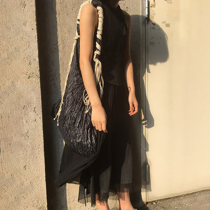 【バッグ】オリジナルデザイナーズ ワンショルダーバッグ プリーツデザイン＋ハンドメイド結びデザイン