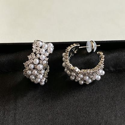 【グッズ】ミニパール フープピアス シルバー レディース レトロ 高級感 上品 こなれ感 アクセサリー