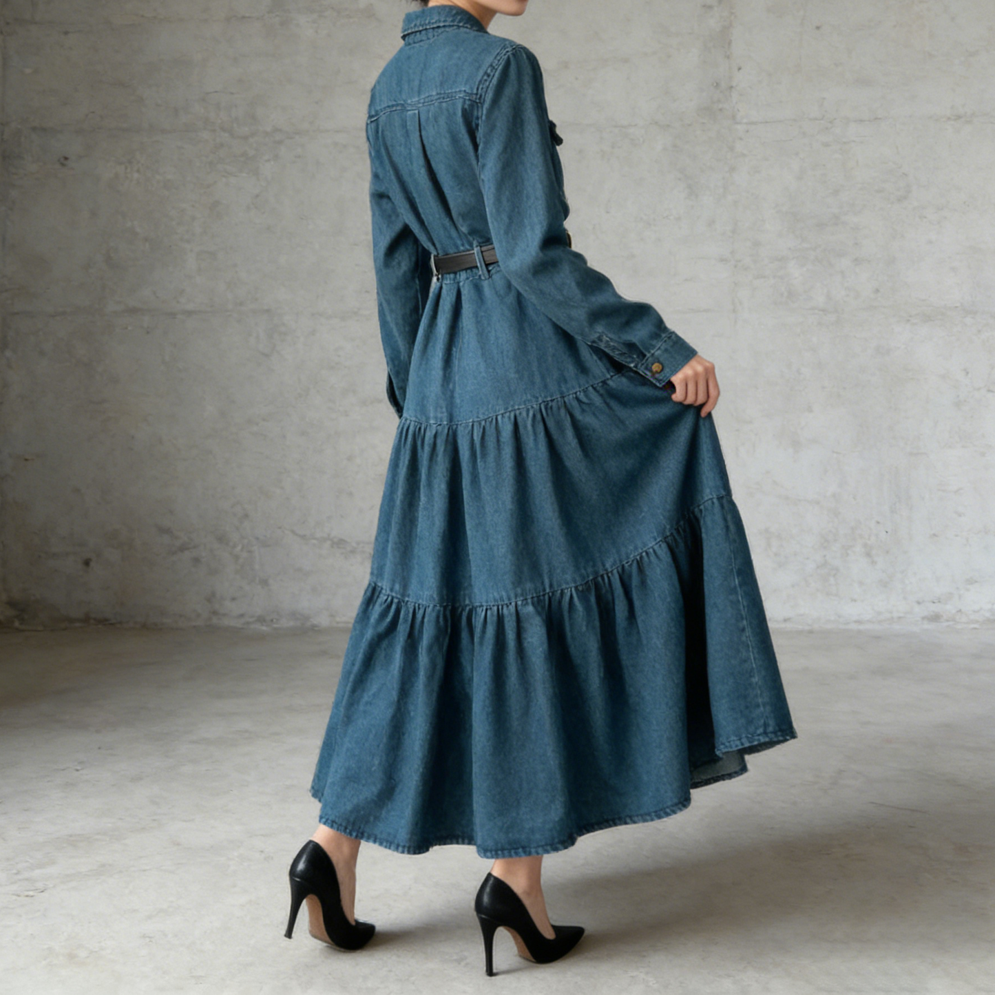 【ワンピース】フレンチ ヴィンテージ エレガント 大人カジュアル デニム 長袖ワンピース 秋【JZシリーズ】