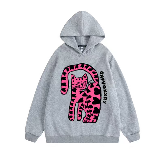 🔥人気柄！🔥【トップス】ユニセックス対応 レトロ 豹柄 猫  オーバーサイズ  スウェット レディース パーカー【FCシリーズ】【10~15日内発送】