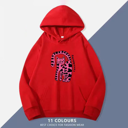 1/26~1/29⭐️期間限定 60%OFF ！🔥人気柄がスウェットで新登場！M~5XL【トップス】ポケット付き ユニセックス対応 レトロ 豹柄 猫 ネコ オーバーサイズ  スウェット レディース【FCシリーズ】