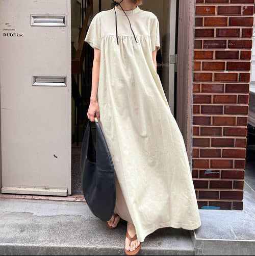 【ワンピース】夏 ゆったり 着心地いい 綿麻 カジュアル 半袖ワンピース