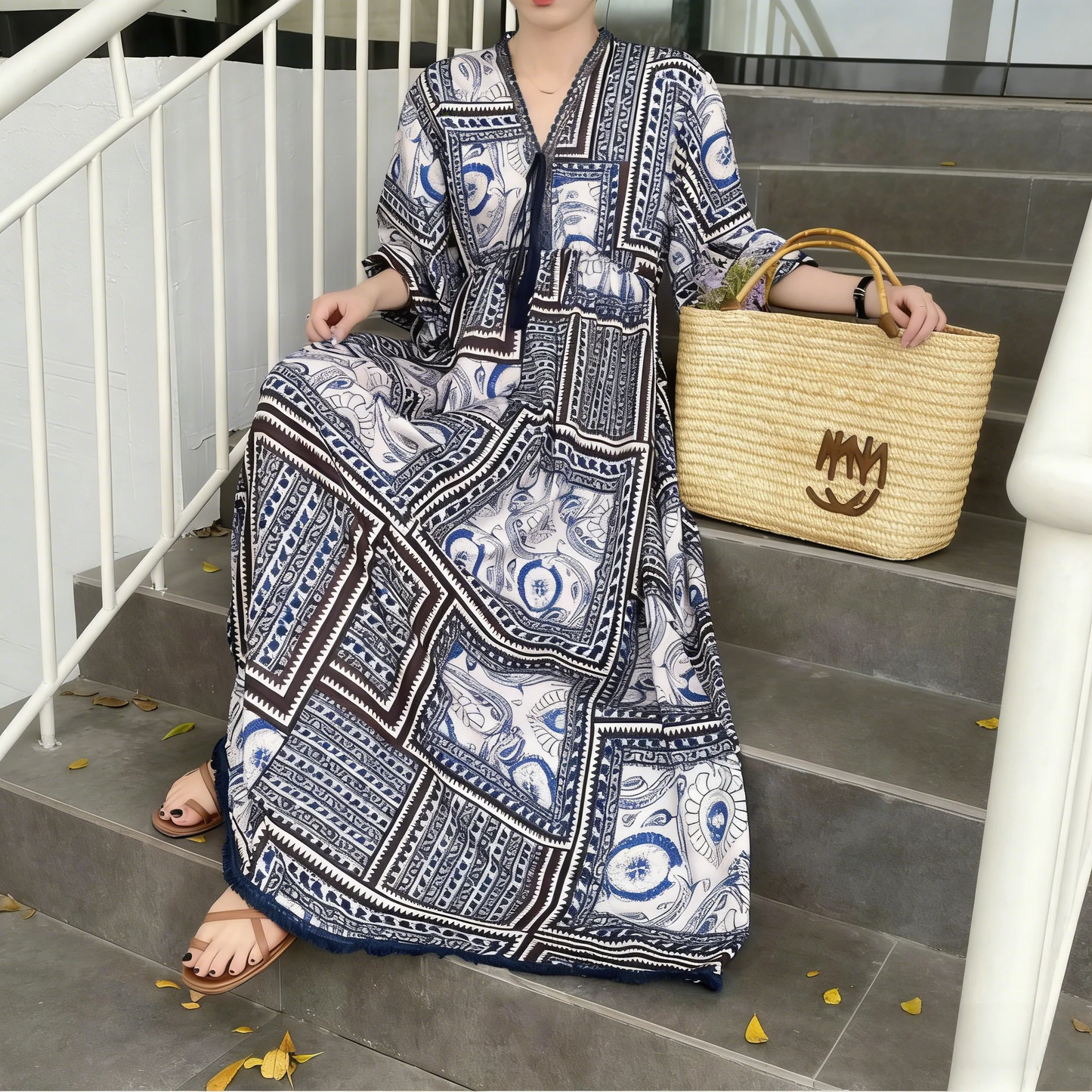 60%OFF⭐️期間限定【ワンピース】レディース カジュアルゆったり大きめサイズ 2026新作 リゾート風プリント長袖ワンピース【SHシリーズ】