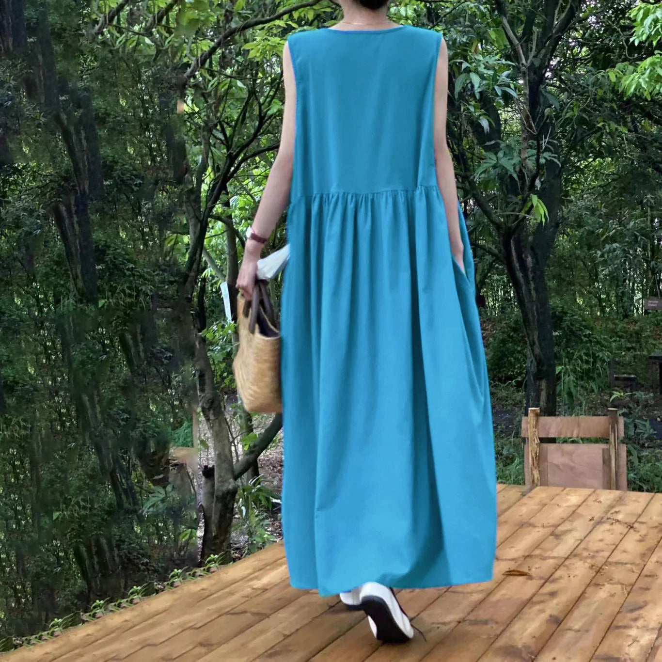 【ワンピース】4カラー 韓国風 春夏用 フレンチレトロ ノースリーブ ゆったりワンピース