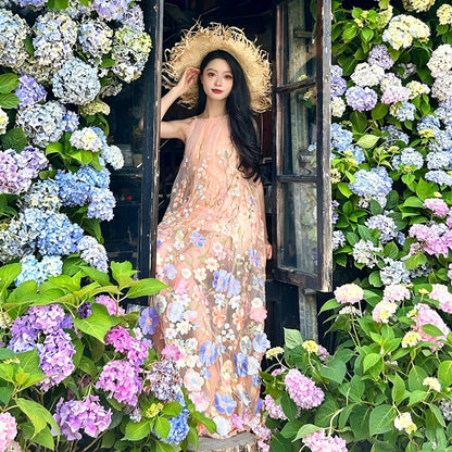 【ワンピース】花モチーフワンピース レディース ノースリーブ シアーデザイン 旅行 リゾートスタイル【SHシリーズ】