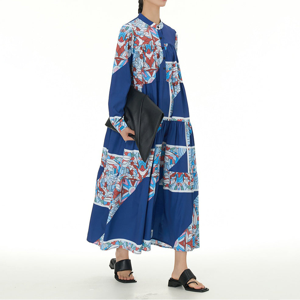 【ワンピース】民族風 ティアードワンピース 長袖 春新作 大きいサイズ レディース ゆったり 体型カバー ロングワンピース【SHシリーズ】