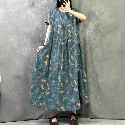 期間限定⭐️60%OFF【ワンピース】プリント コットンリネン オシャレで上品 半袖 ワンピース 【SHシリーズ】