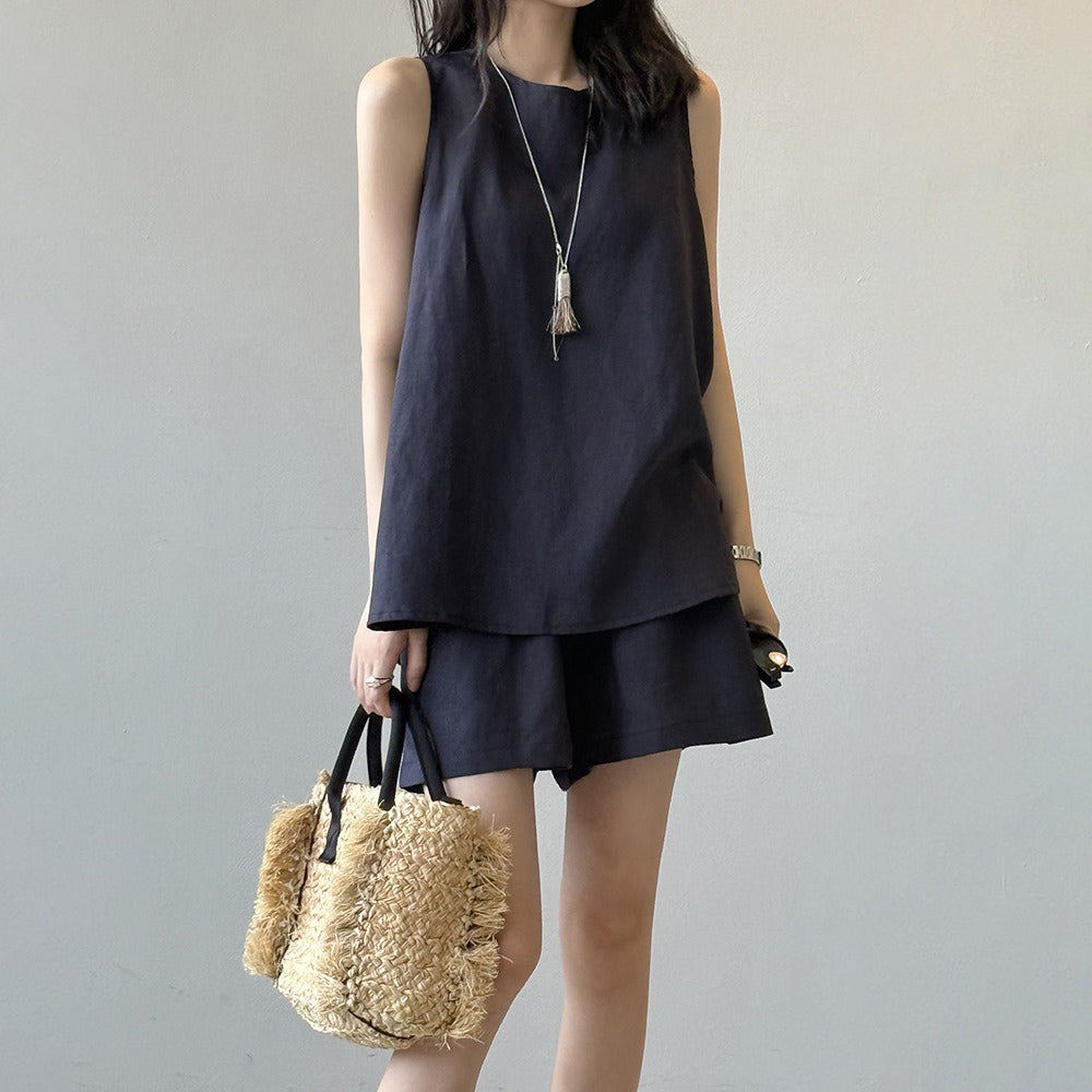 2点セット！【セットアップ】夏 韓国系 タンクトップ＋ハイウエスト カジュアルショートパンツ 2点上下セット【JZシリーズ】