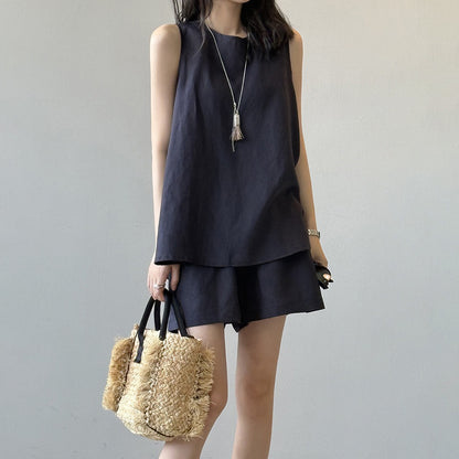 2点セット！【セットアップ】夏 韓国系 タンクトップ＋ハイウエスト カジュアルショートパンツ 2点上下セット【JZシリーズ】