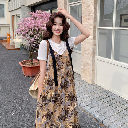 【ボトムス】レトロ花柄サロペット レディース ハイウエスト オールインワン 夏ワイドパンツ リゾート風【SHシリーズ】