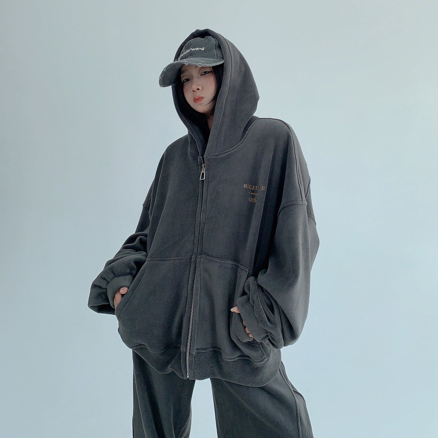 【セットアップ】【単品注文】ゆるめシンプル 裏起毛フードジャケット＆パンツセット レディース【FCシリーズ】