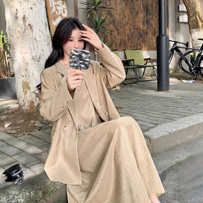 2点セット！【セットアップ】大人女性向け ジャケット＋ノースリーブワンピース セットアップ レディース 春秋 トレンド 高級感 おしゃれ映え【JZシリーズ】