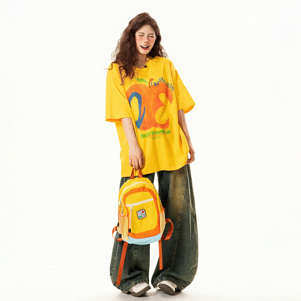 【トップス】アメリカンレトロ 抽象アップル柄 半袖Tシャツ レディース 夏 デザイン感 ゆったり カジュアル【FCシリーズ】【15〜20日発送】