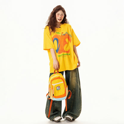 【トップス】アメリカンレトロ 抽象アップル柄 半袖Tシャツ レディース 夏 デザイン感 ゆったり カジュアル【FCシリーズ】【15〜20日発送】