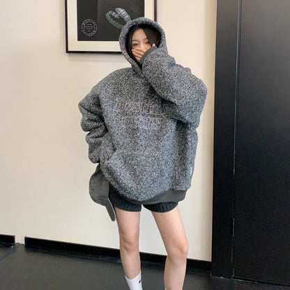 【トップス】レトロ風 ツイード風 オーバー 中綿ジャケット レディース フード付き 冬新作 パーカー【FCシリーズ】【18~25日発送】
