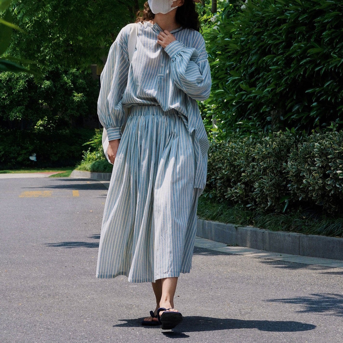 【トップス】春夏秋 ゆったり 快適 日焼け防止 着痩せ ストライプ柄 ランタンスリーブ シャツ【JZシリーズ】