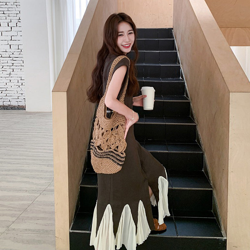 【ワンピース】フレンチレトロな切り替え ノースリーブワンピース ゆる感たっぷりの絶妙シルエット【JZシリーズ】