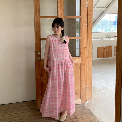 【ワンピース】フレンチ風 ピンク 若見え ウエストマーク Aラインロングワンピース 【JZシリーズ】