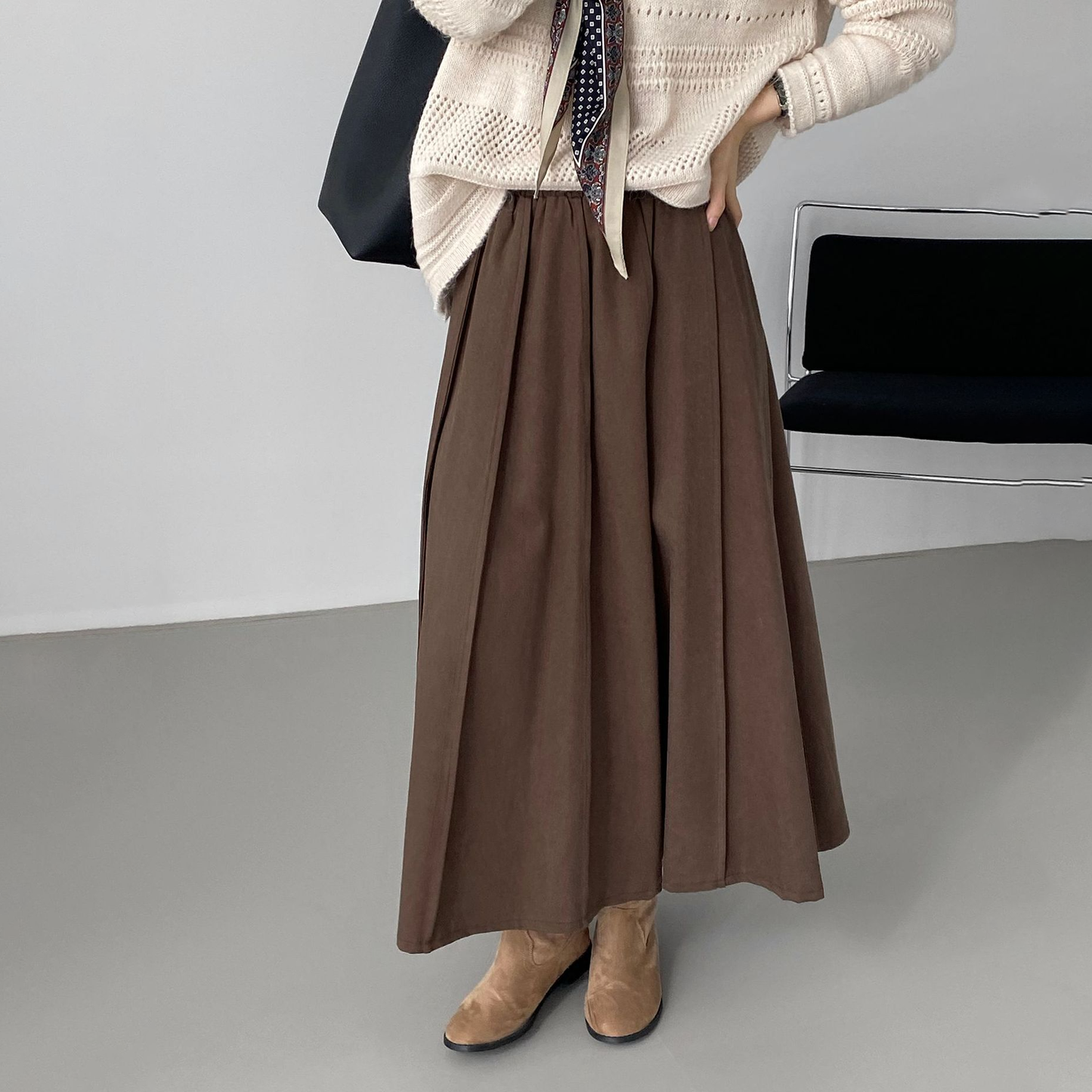 【ボトムス】秋冬おすすめスカート 韓国風 グレー ウエストゴム プリーツスカート レディース 上品 美シルエット Aラインフレア【JZシリーズ】