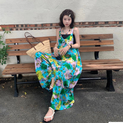 【ボトムス】夏新作 清涼感Vネック ゆったりワイドシルエット オールインワン【SHシリーズ】