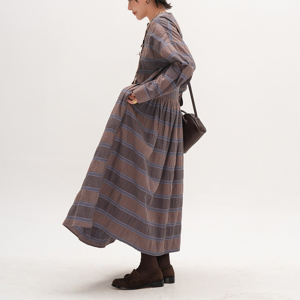 【ワンピース】春 秋 チェック柄 着痩せ効果 ミディ丈 ニッチ 長袖 ワンピース 【JZシリーズ】