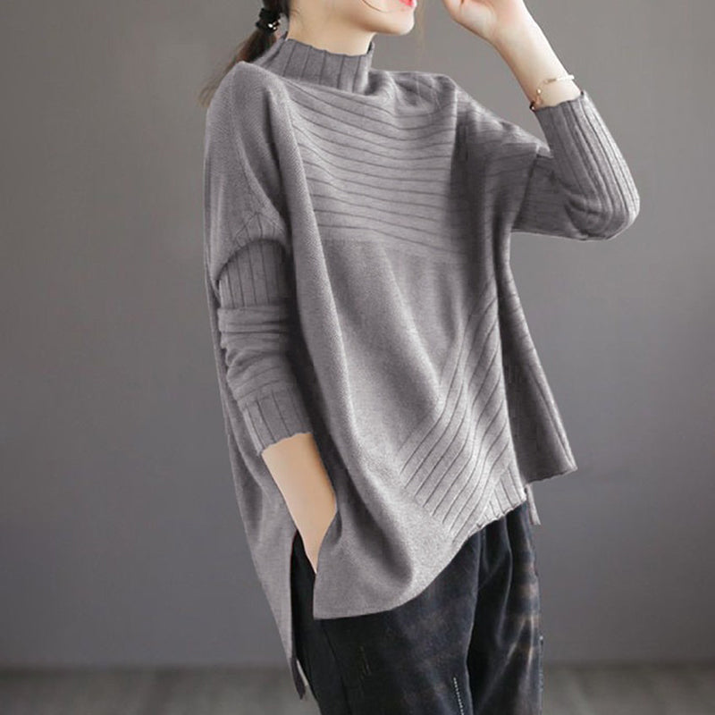 期間限定❄️60%OFF【トップス】レディース ハイネックアシンメトリーニット 秋冬新作 薄手 ゆったり 大きいサイズ【JZシリーズ】