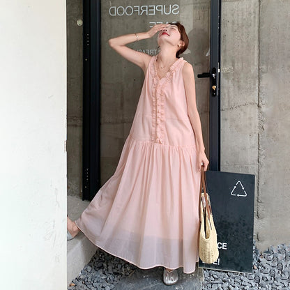 【ワンピース】夏 フレンチ風 温柔 フリルデザイン ノースリーブワンピース【JZシリーズ】