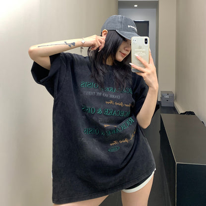 【トップス】アメリカンヴィンテージ風 ヘビーウェイト加工 ロゴ刺繍 綿100％半袖Tシャツ【FCシリーズ】