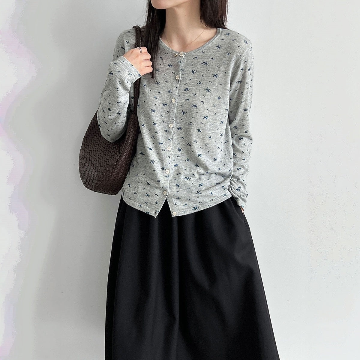 【トップス】レトロ 小花柄 ウール インナー ニットカーディガン Ｔシャツ【JZシリーズ】
