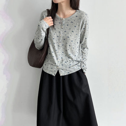 【トップス】レトロ 小花柄 ウール インナー ニットカーディガン Ｔシャツ【JZシリーズ】