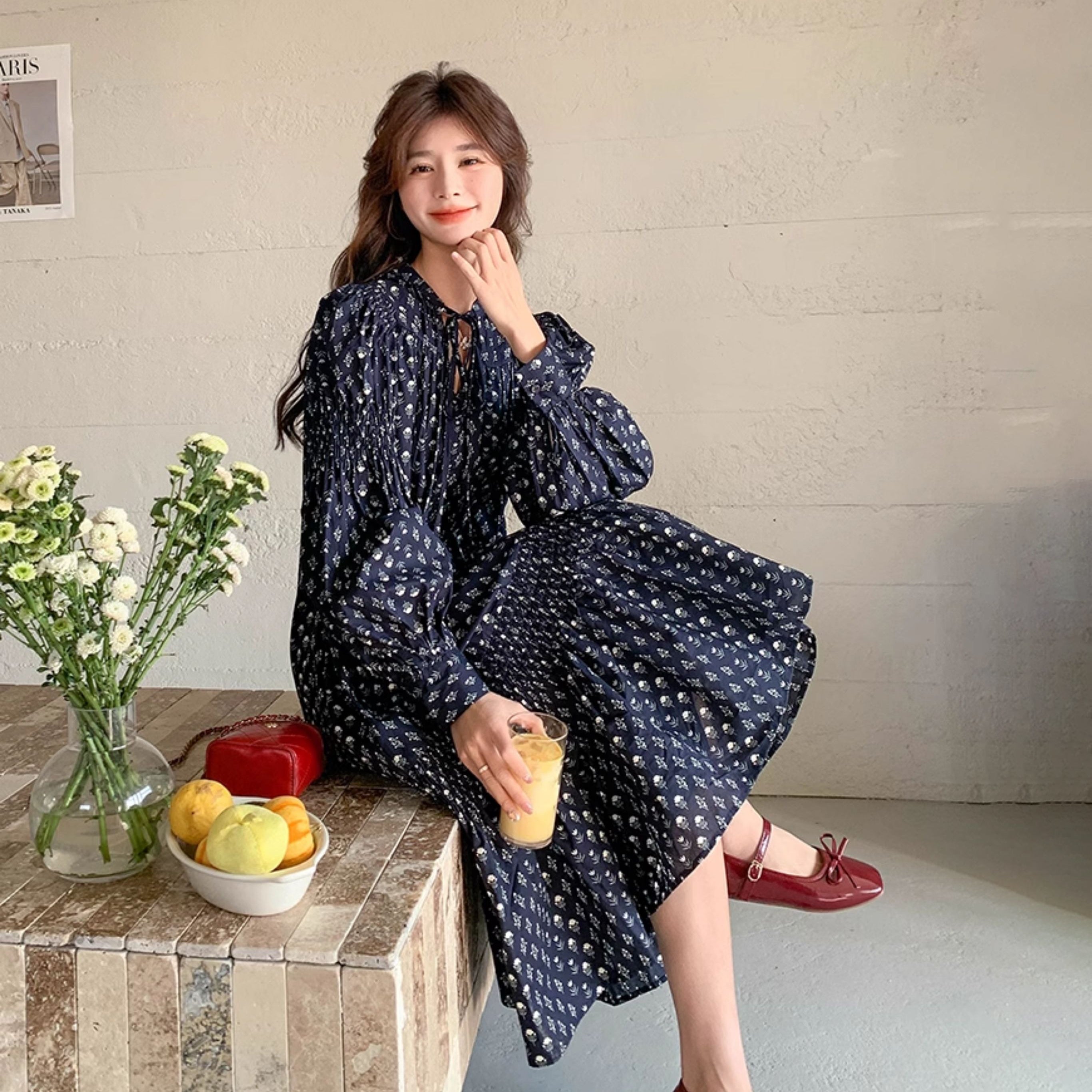 minä perhonen キリン柄 長袖ワンピース minä perhonen キリン柄 長袖ワンピース minä perhonen キリン柄 長袖