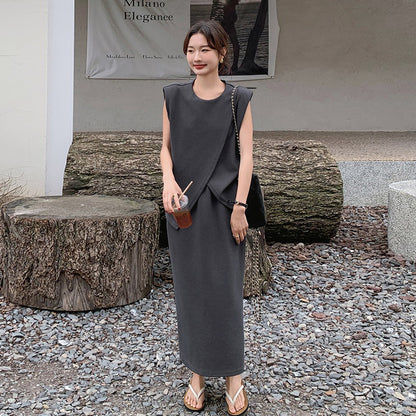 2点セット！【セットアップ】スリットベスト＋ハイウエストスカート 上下セット 春夏秋トレンド感たっぷり【JZシリーズ】