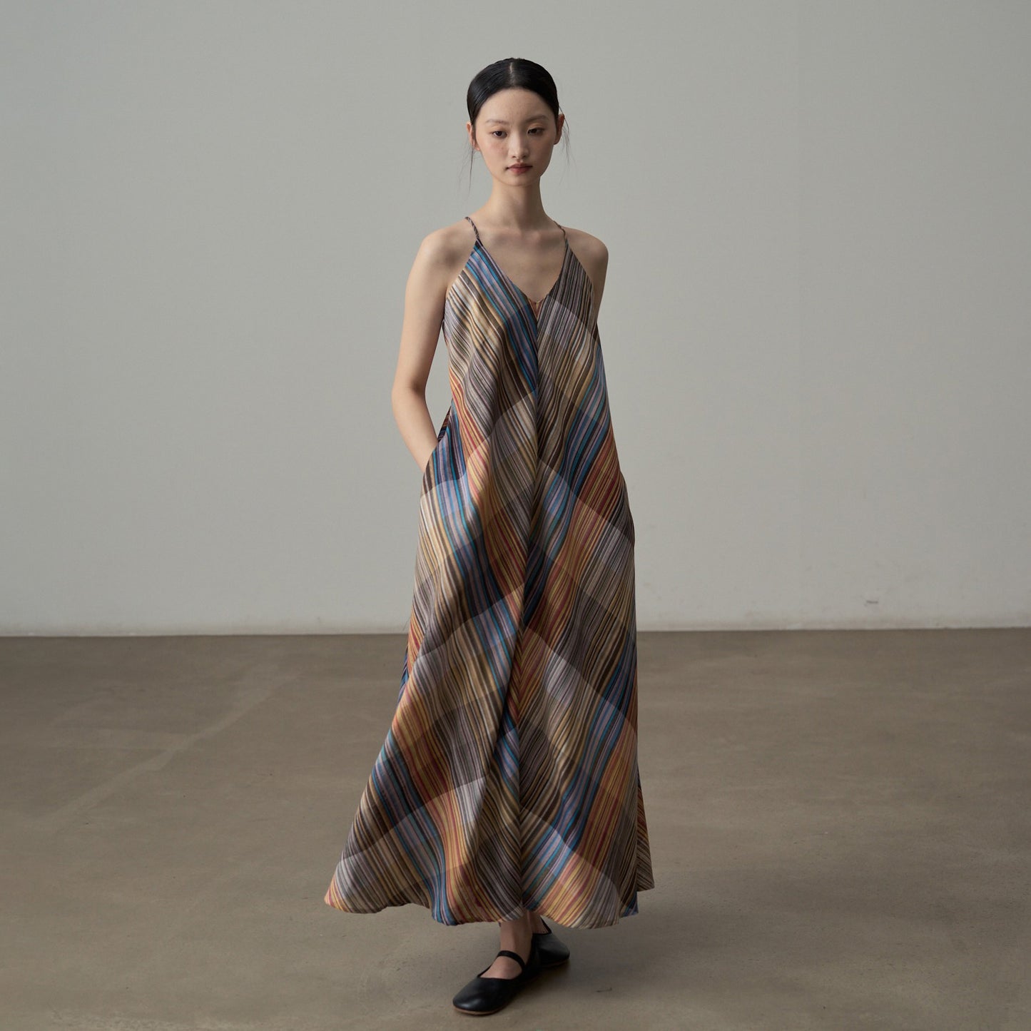 【ワンピース】フレンチヴィンテージ風 ロマンチック カラーヤーンチェック柄 ノースリーブ オフショルダーワンピース【SHシリーズ】