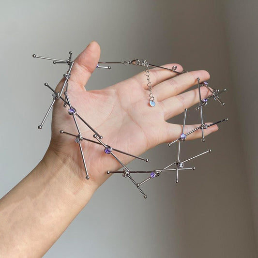 【🎁 B2G1｜先行スタート！】【グッズ】パンク風 アシンメトリー幾何ラインネックレス｜チョーカー｜個性派ヨーロッパ風アクセ