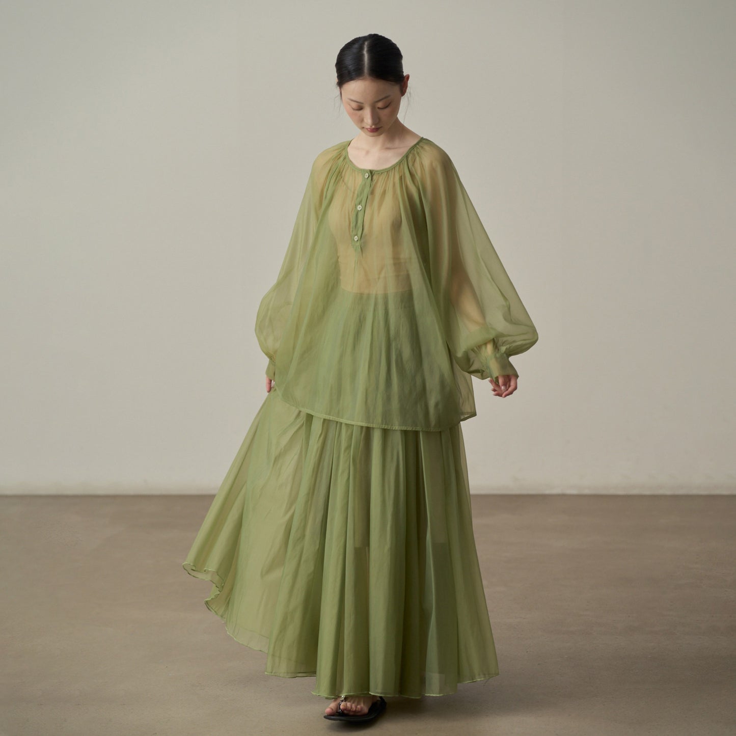 【セットアップ】【単品注文】シアーシャツ＆ロングスカート上下セット レディース 透け感 レイヤード リゾートコーデ【JZシリーズ】