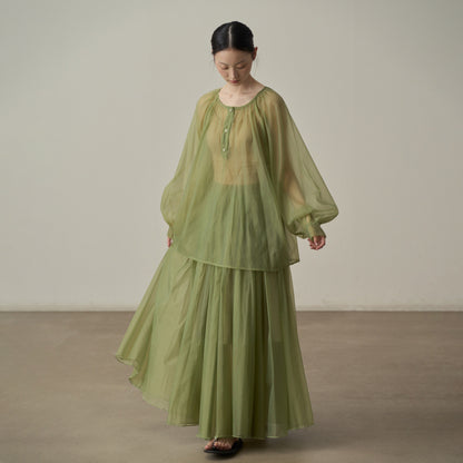 【セットアップ】【単品注文】シアーシャツ＆ロングスカート上下セット レディース 透け感 レイヤード リゾートコーデ【JZシリーズ】