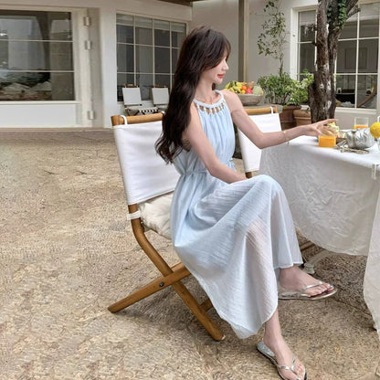 【ワンピース】ボヘミアン風 ワンピース レディース 夏 ホルターネック ノースリーブ 美シルエット リゾートロングワンピース【JZシリーズ】