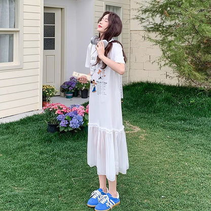 【ワンピース】ゆるかわキャラ柄Tシャツ 半袖 ワンピース 配色デザインで注目度UP【JZシリーズ】