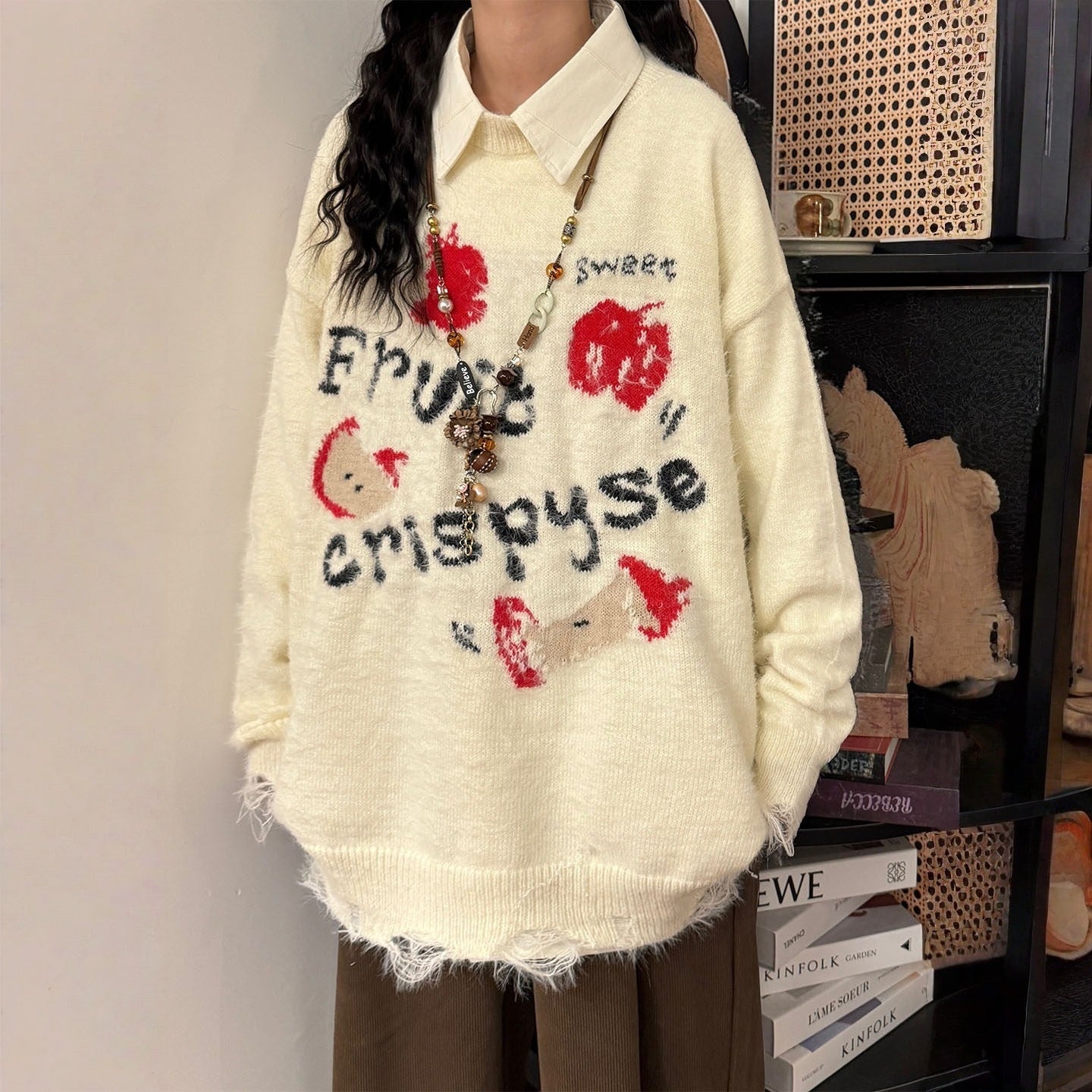 【トップス】もちもち アップル アルファベット 春 秋 冬 プルオーバー セーター 【FCシリーズ】