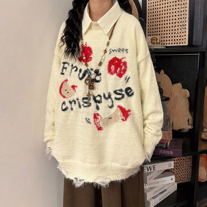 【トップス】もちもち アップル アルファベット 春 秋 冬 プルオーバー セーター 【FCシリーズ】