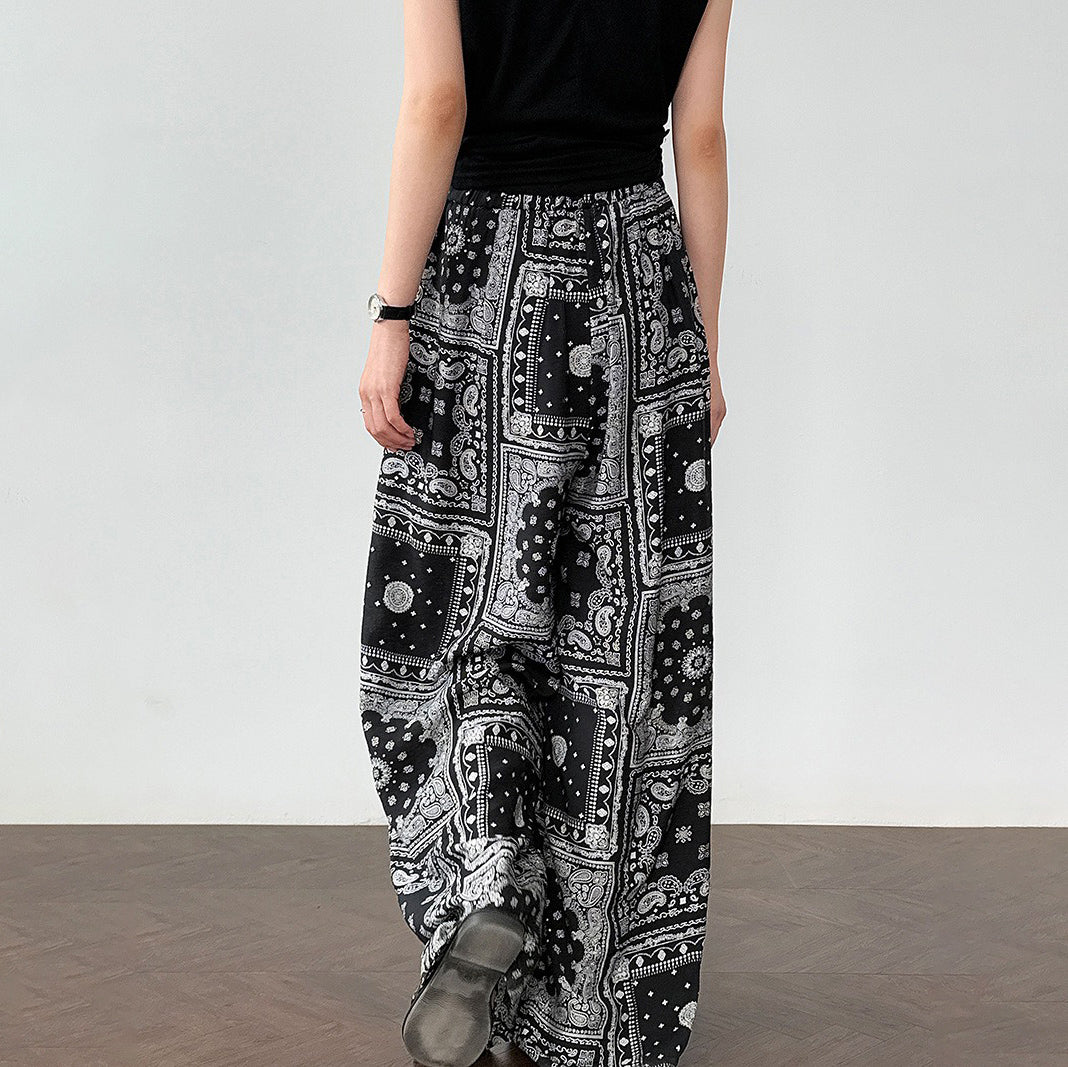 【ボトムス】ボヘミアンプリント レトロエスニック風 ワイドパンツ【JZシリーズ】