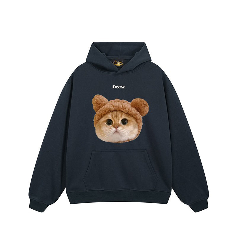 【トップス】🐱アメリカンストリート猫プリントクルーネックスウェット ユニセックス コットン オーバーサイズ 秋冬コーデ【FCシリーズ】